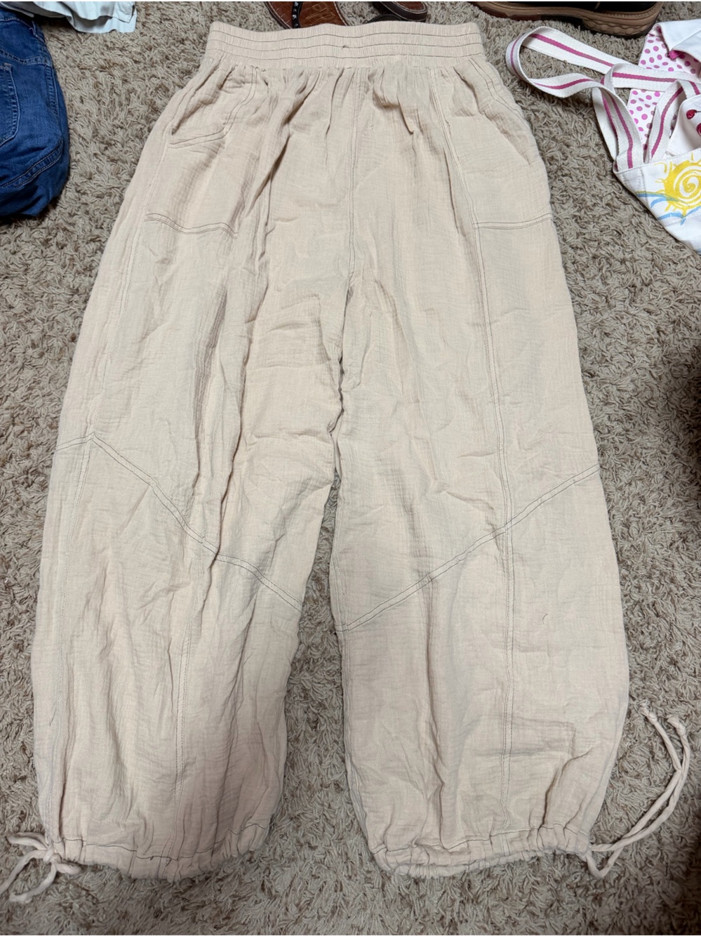 Sage + Fig Light Beige Drawstring Harem Pants